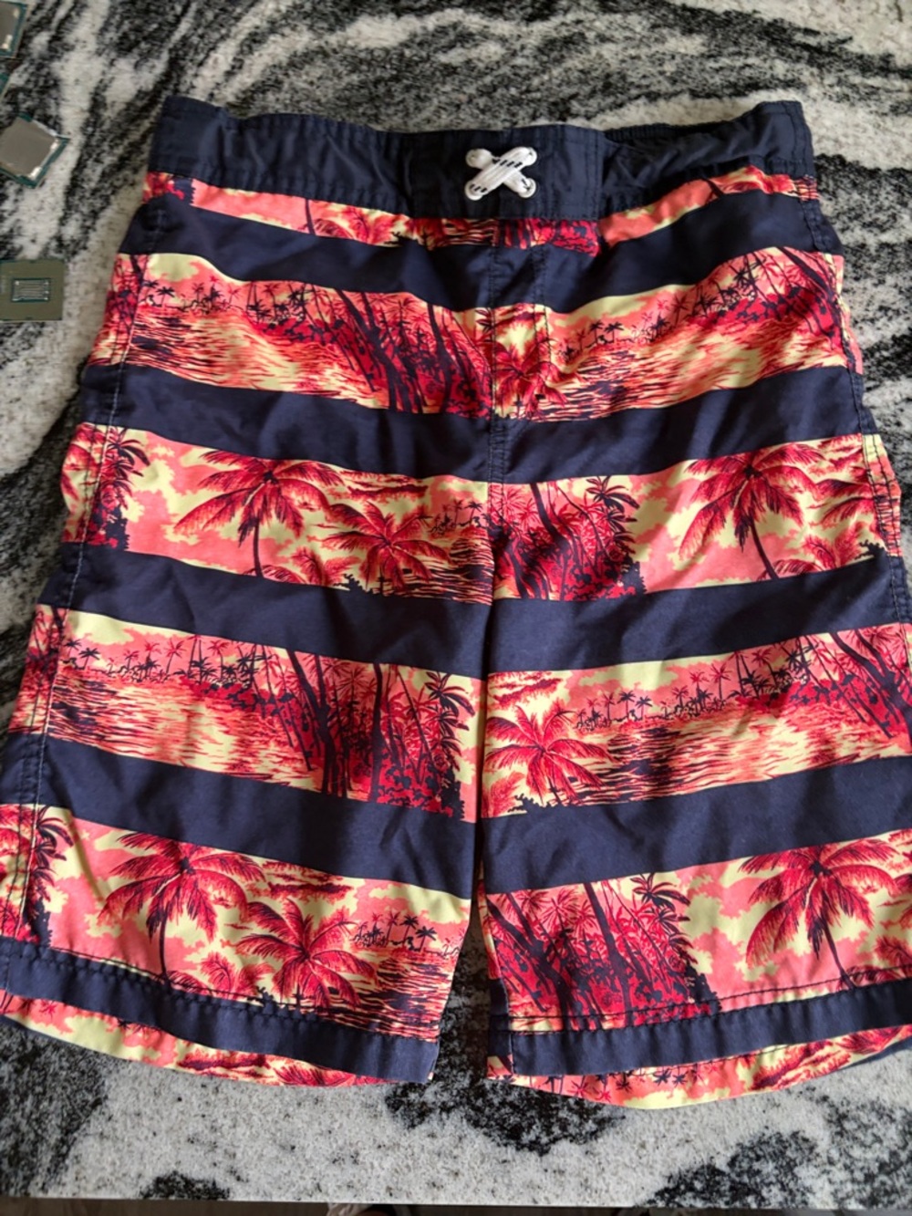 The children's place Boys swim trunks XL size 14 board shorts with palm trees